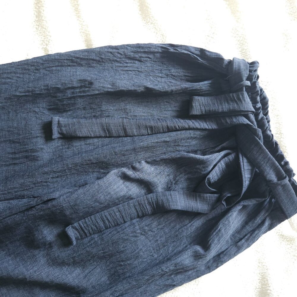 Stylish Navy Blue Wide Leg Pants - Elastic Waist - Offers Encouraged!